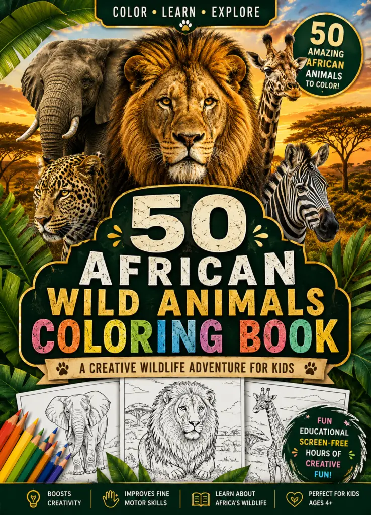 50 African Wild Animals Coloring Book